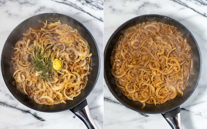 Side by side view of how the onion gravy is made.