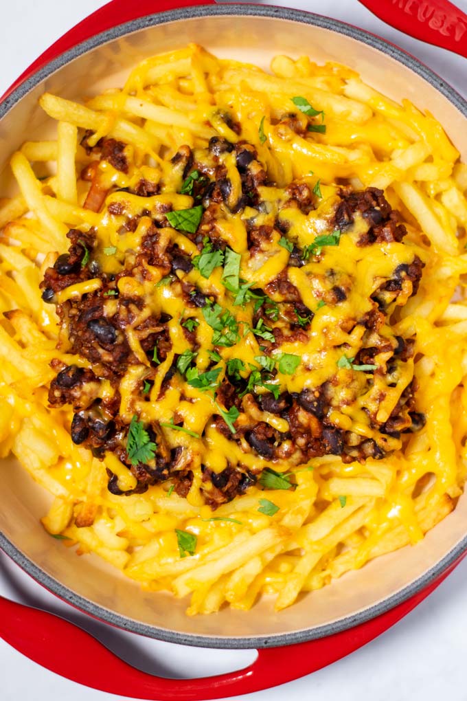 Closeup on Chili Cheese Fries.