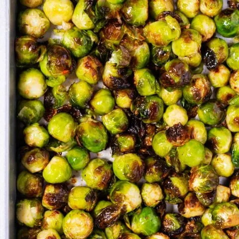 Ready Roasted Brussels Sprouts from the oven.