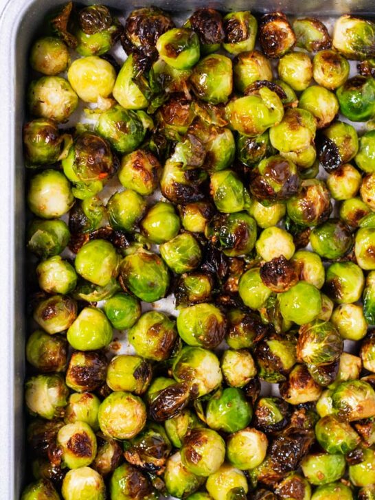 Ready Roasted Brussels Sprouts from the oven.