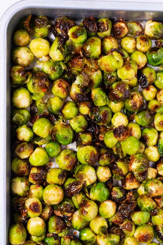 Ready Roasted Brussels Sprouts from the oven.