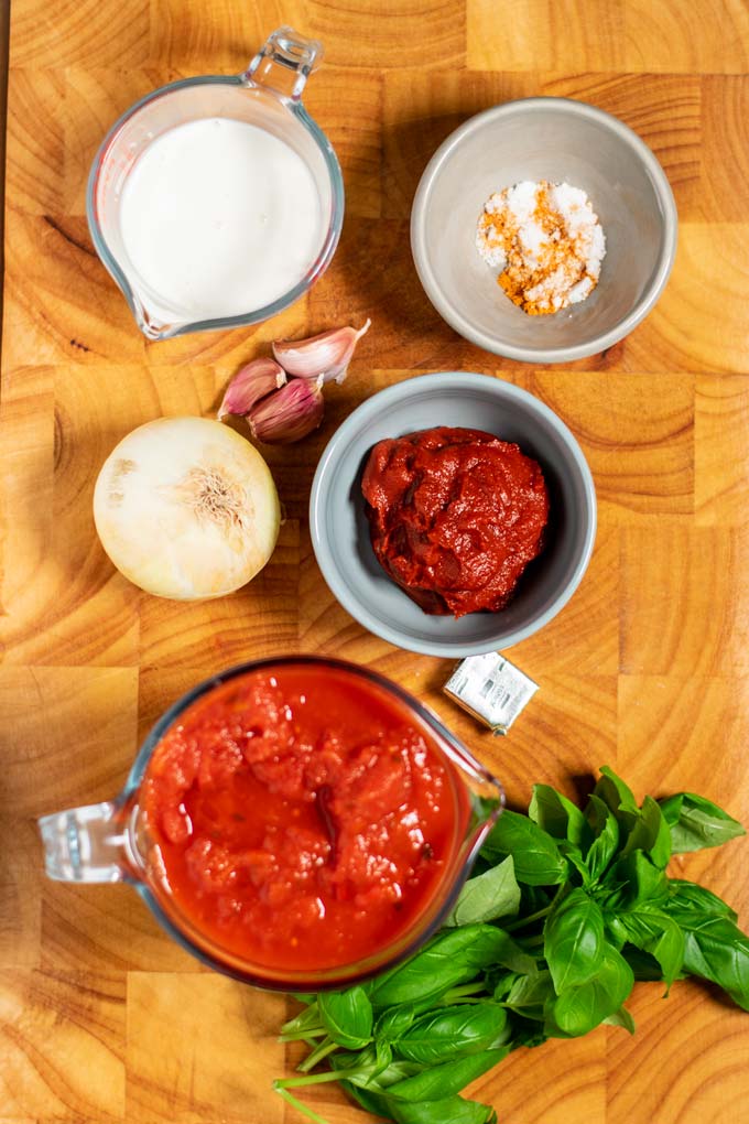 Ingredients needed to make Tomato Soup are collected before preparation.