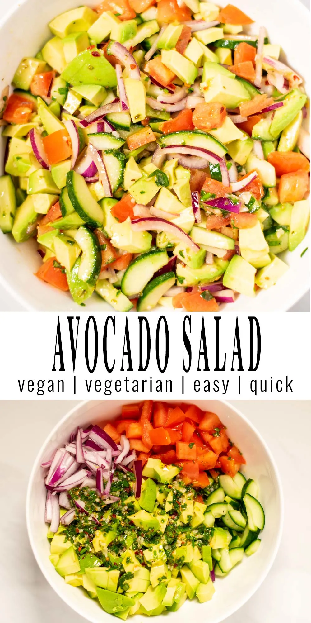 Collage of two pictures of the Avocado Salad with recipe title text.