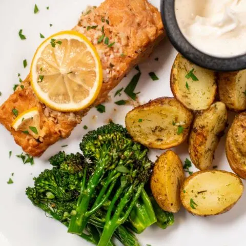 Closeup of a portion of the Baked Salmon.