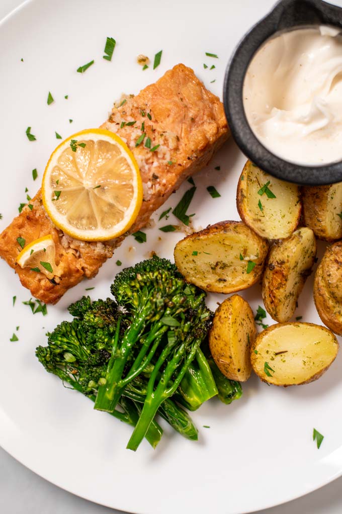 Closeup of a portion of the Baked Salmon.