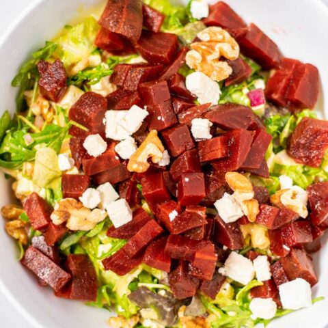 Closeup of the Beet Salad in a bowl.