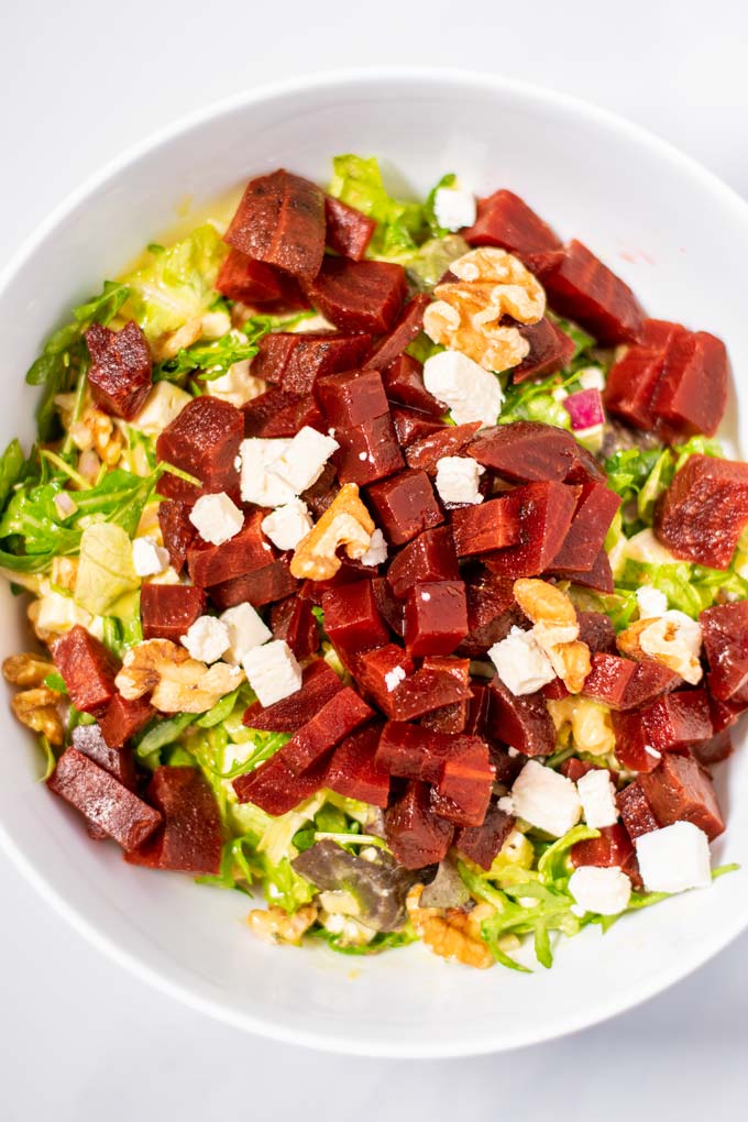 Closeup of the Beet Salad in a bowl.