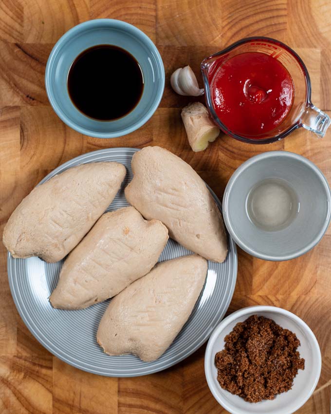 Ingredients needed to make Huli Huli Chicken collected before preparation.