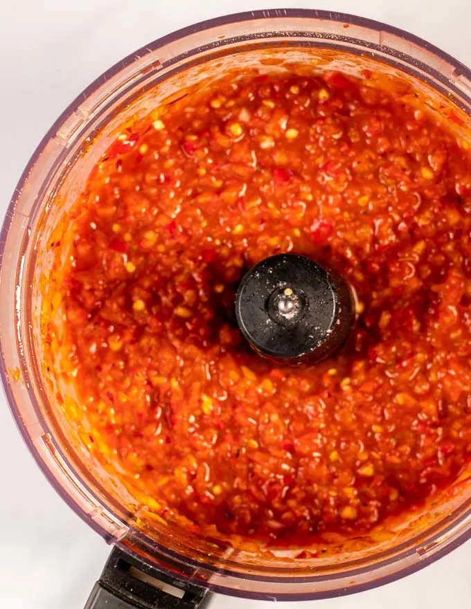 Peri Peri Sauce in the food processor, after processing.