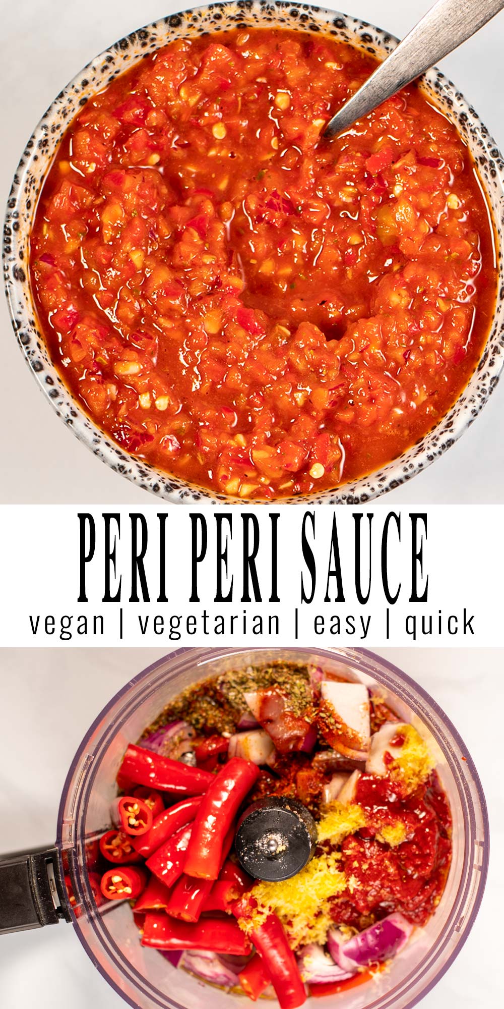 Collage of two photos of the Peri Peri Sauce with recipe title text.