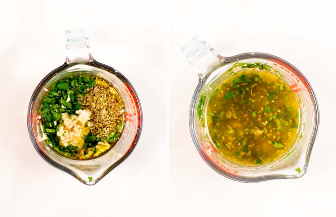 Side by side view of a glass jar with the dressing.