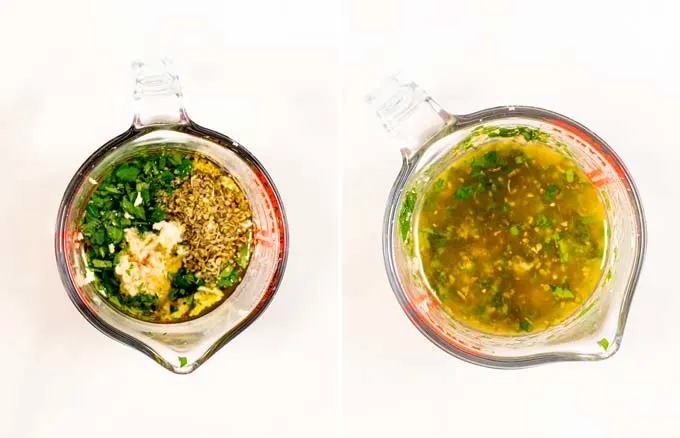 Side by side view of a glass jar with the dressing.