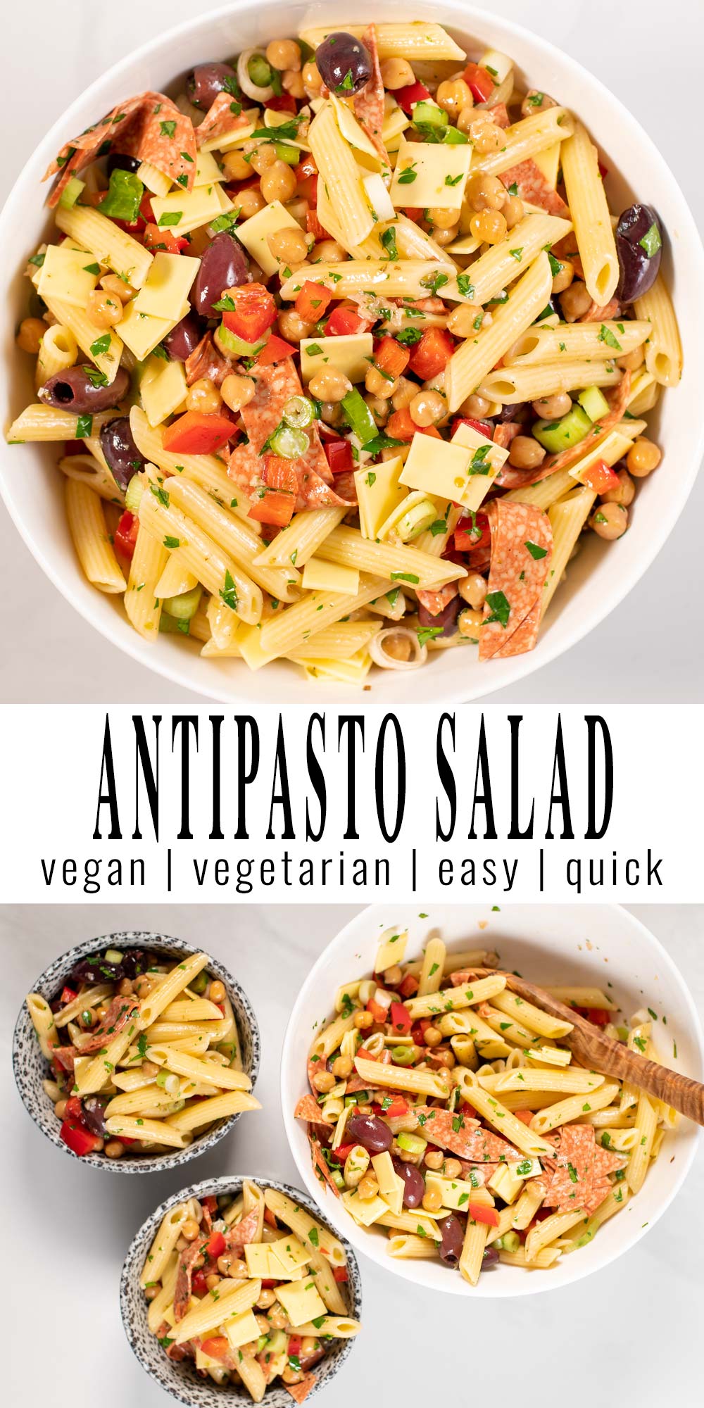 Collage of two photos of Antipasto Salad with recipe title text.