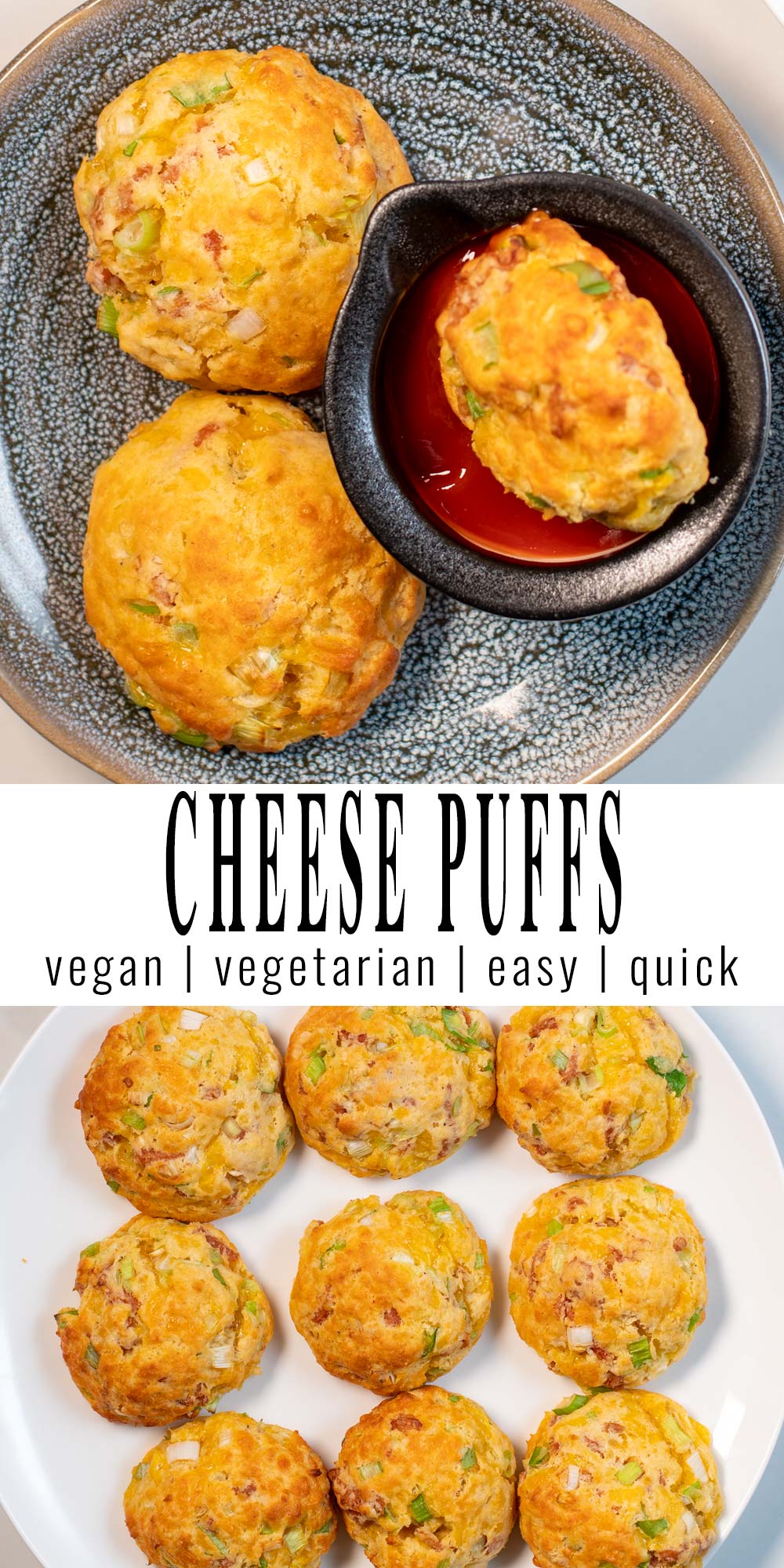 Collage of two pictures of Cheese Puffs with recipe title text.