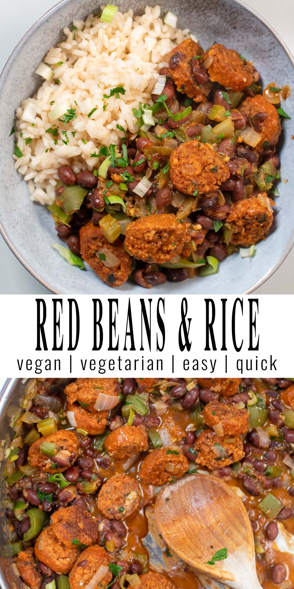 Collage of two photos of Red Bean and Rice with recipe title text.