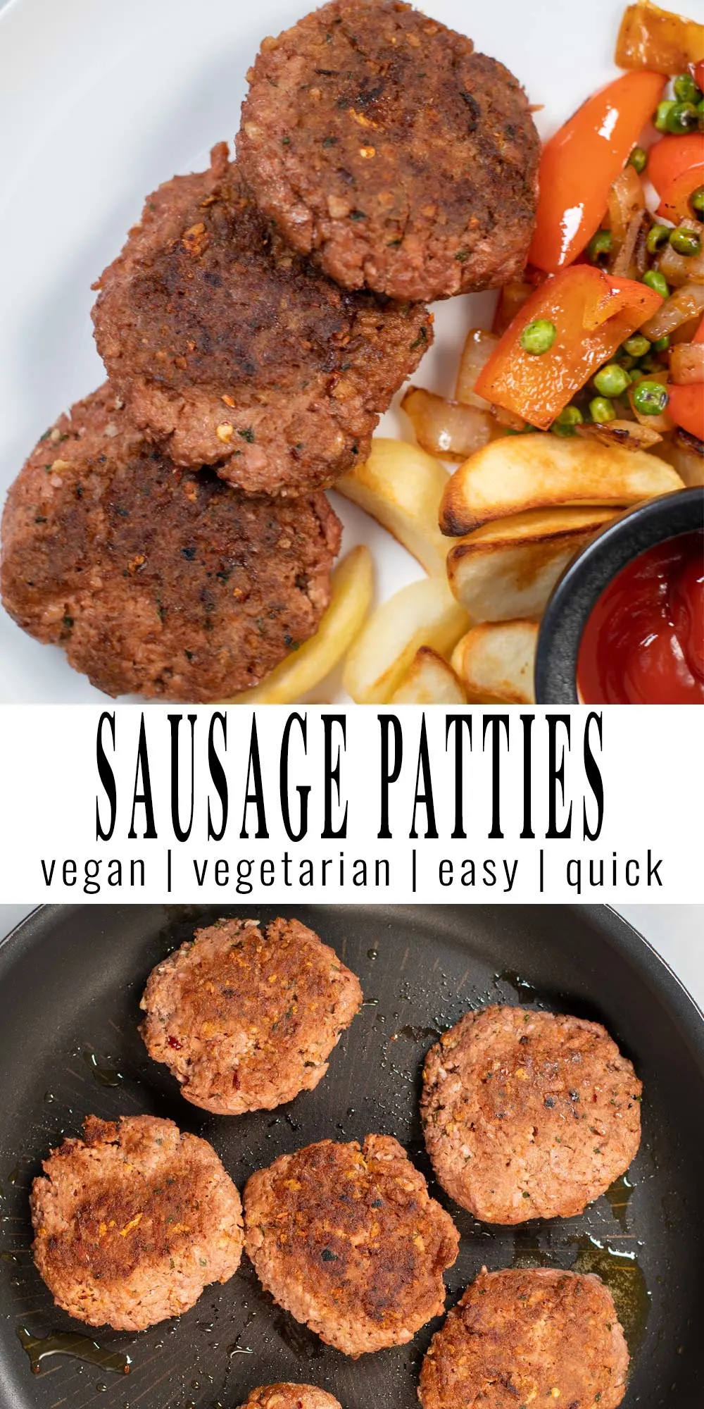 Collage of two pictures of Sausage Patties with recipe title text.