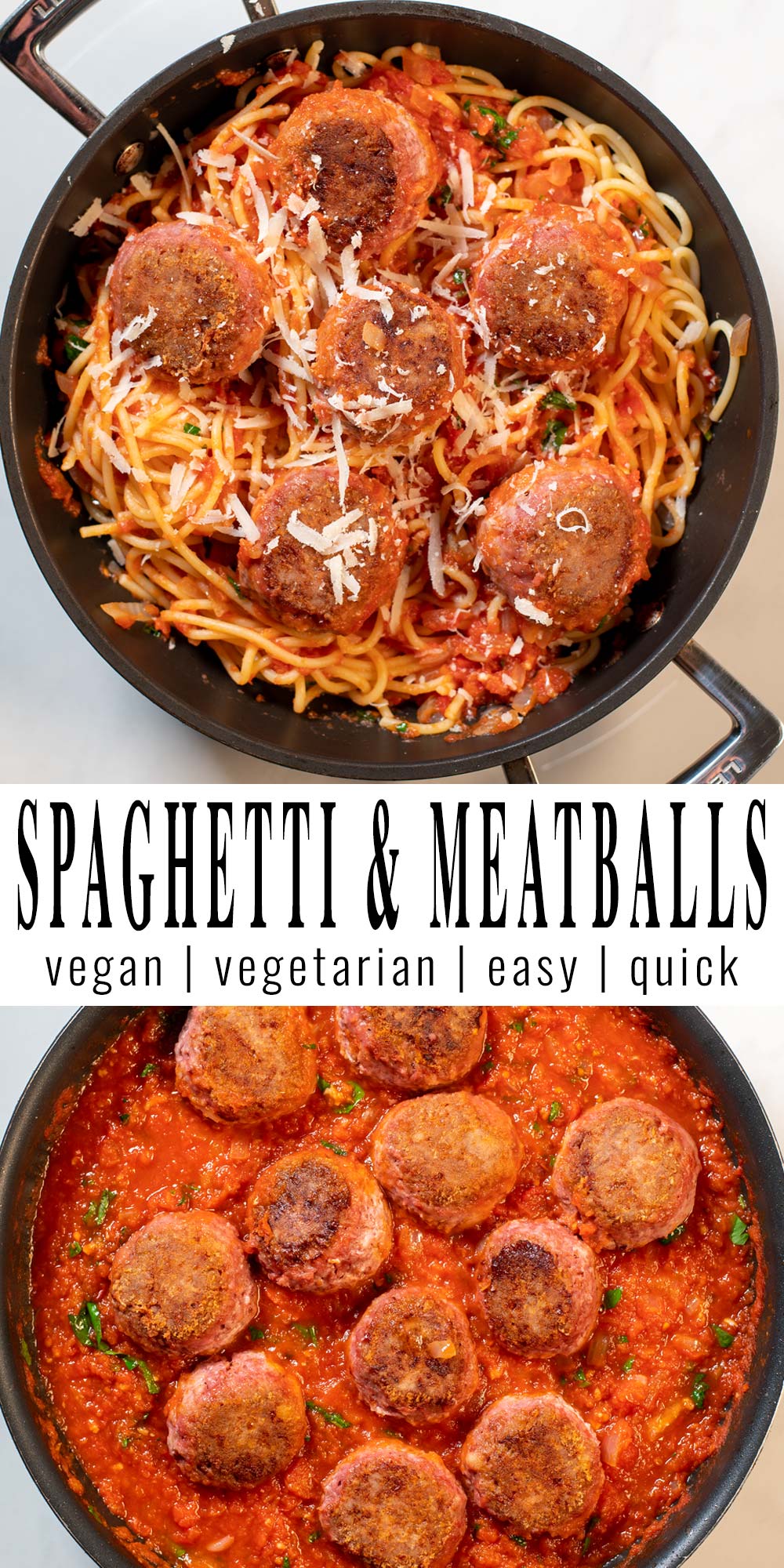 Collage of two photos of Spaghetti and Meatballs with recipe title text.