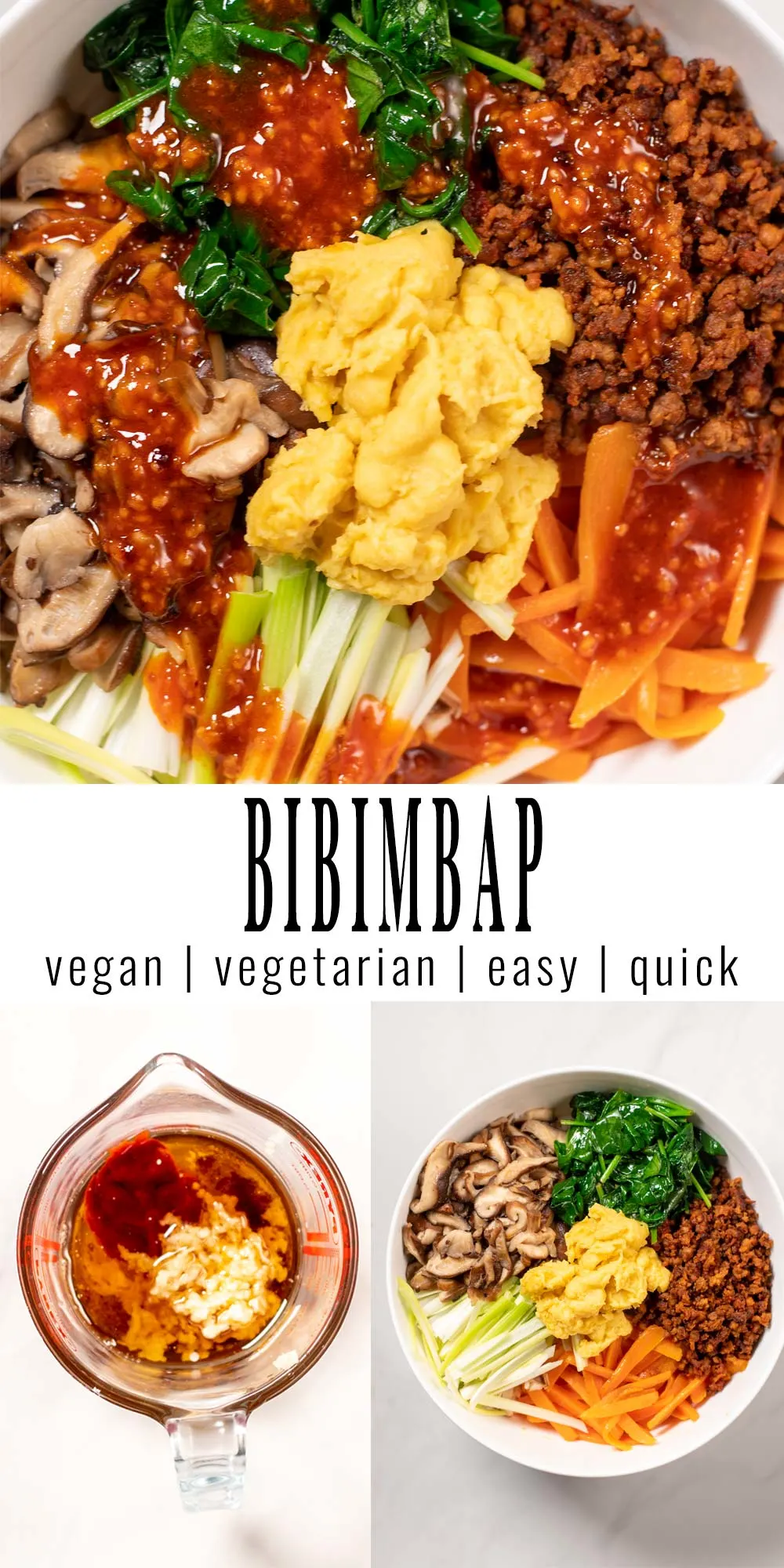 Collage of two photos of Bibimbap with recipe title text.