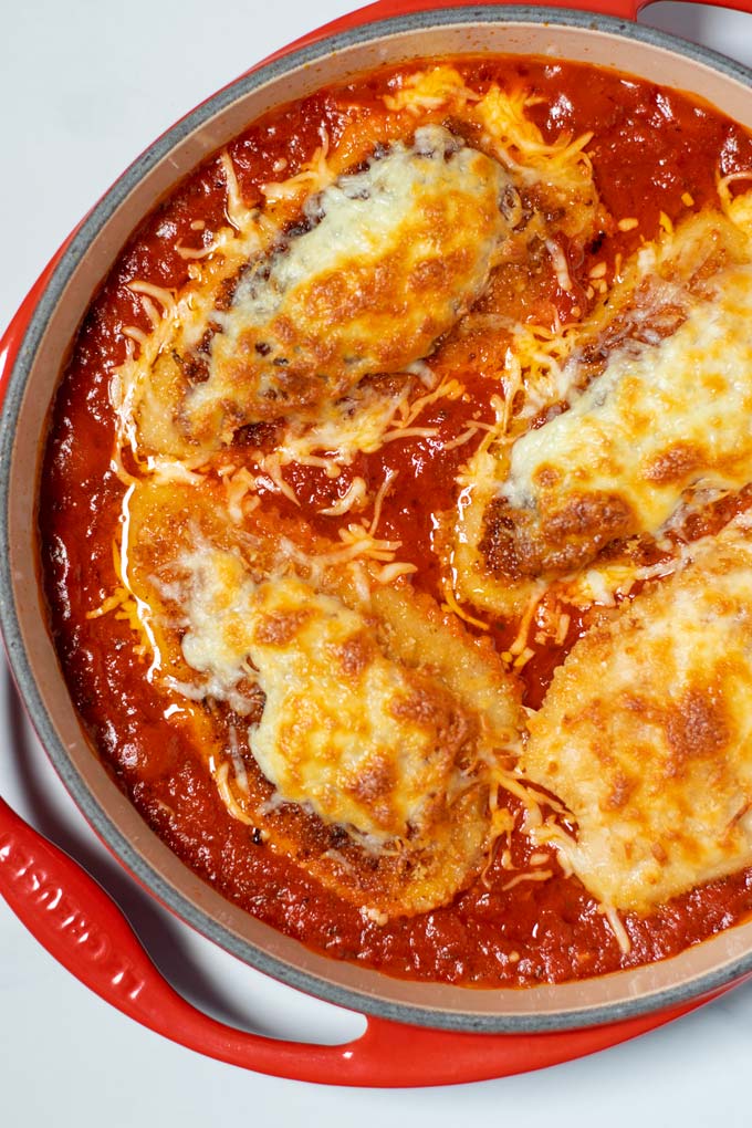 Closeup of Chicken Parmesan.