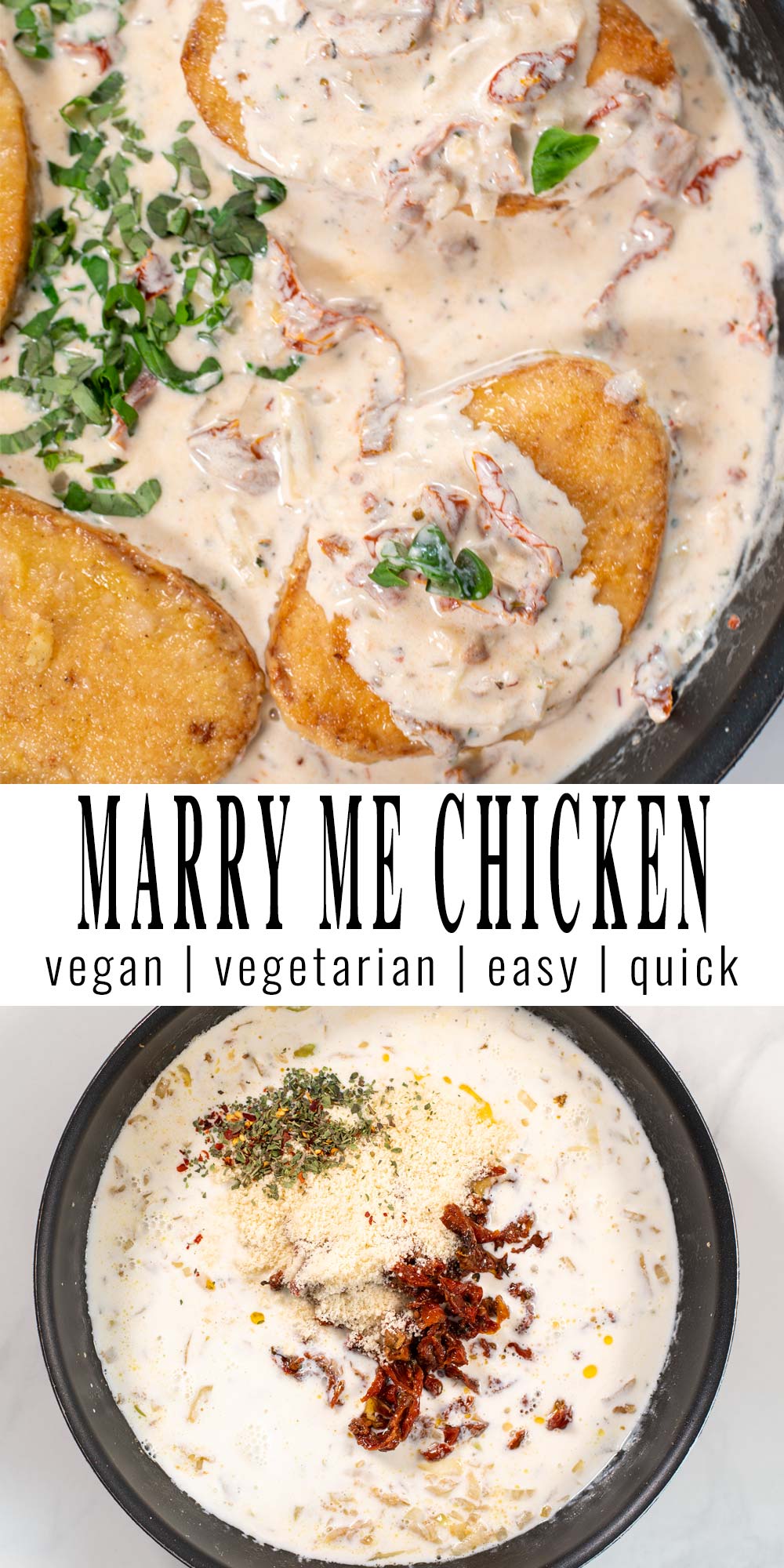 Collage of two photos showing Marry Me Chicken with recipe title text.