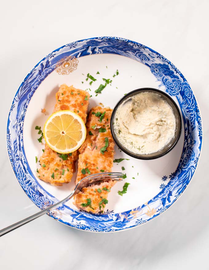 A plate with Pan Seared Salmon.