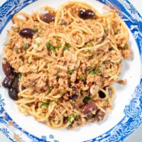 Large portion of Tuna Pasta on a plate.