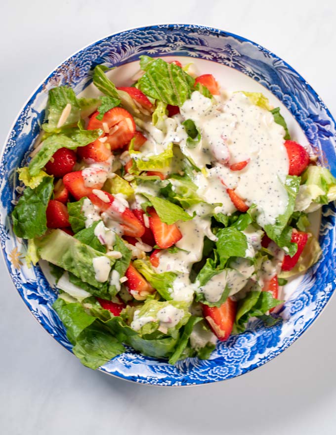 Serving of a salad with Poppy Seed Dressing.
