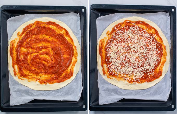 Showing step by step the layering of Pizza.
