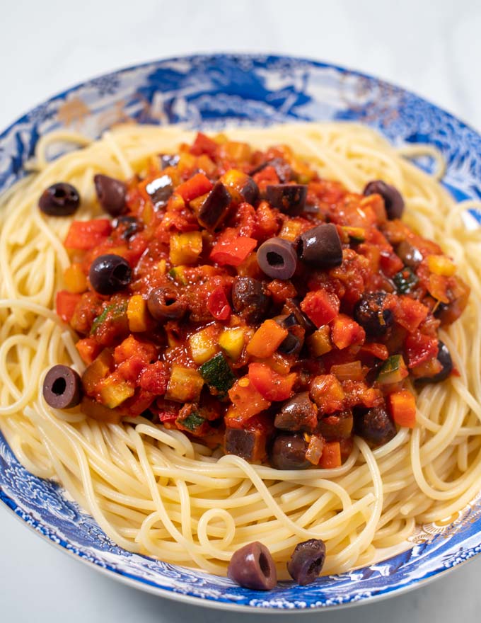 Closeup of a portion of Vegetable Spaghetti.