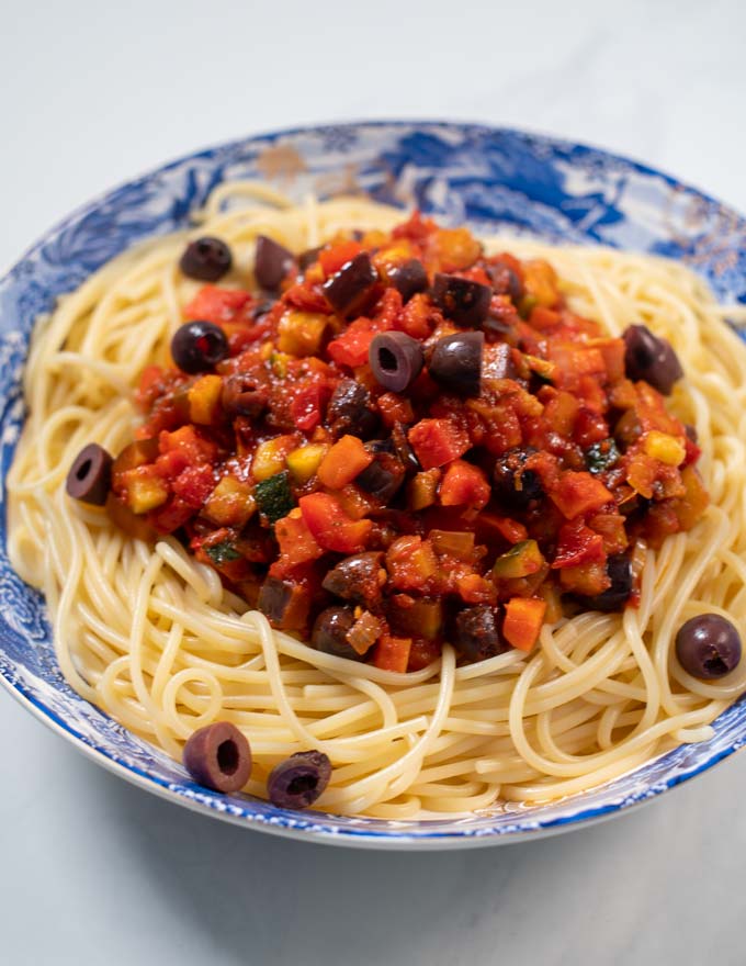 A serving of vegetable Spaghetti.