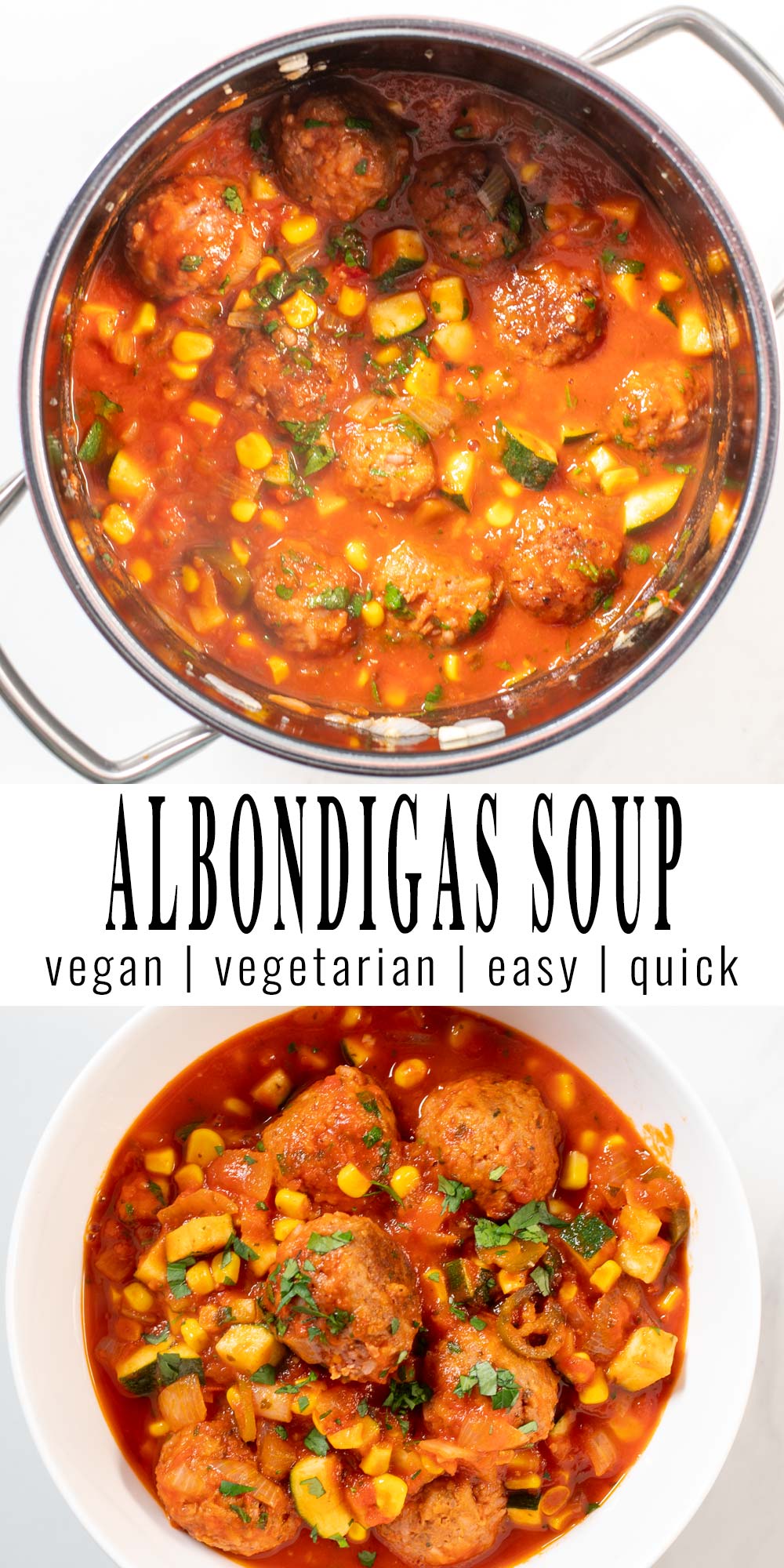 Collage of two photos of Albondigas Soup.