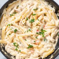 Closeup of Cajun Chicken Pasta.