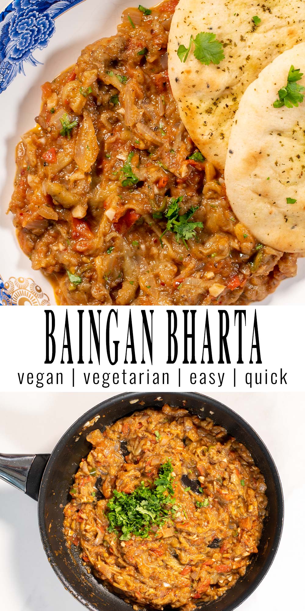 Collage of two photos of Baingan Bharta with recipe title text.