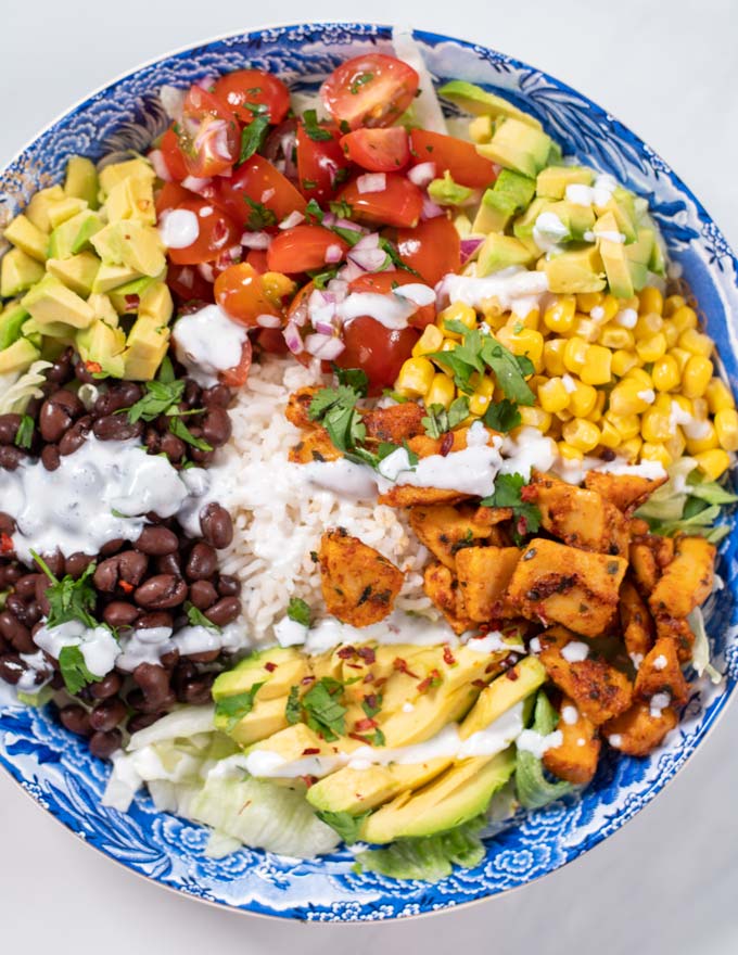 Closeup of Burrito Bowl.