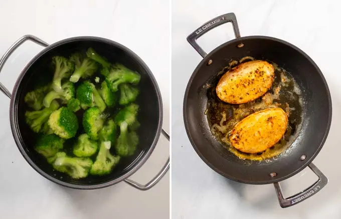 Step by step pictures hosing the pre-cooking of broccoli.