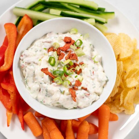 Close up of a large serving bowl of Cream Cheese Dip.