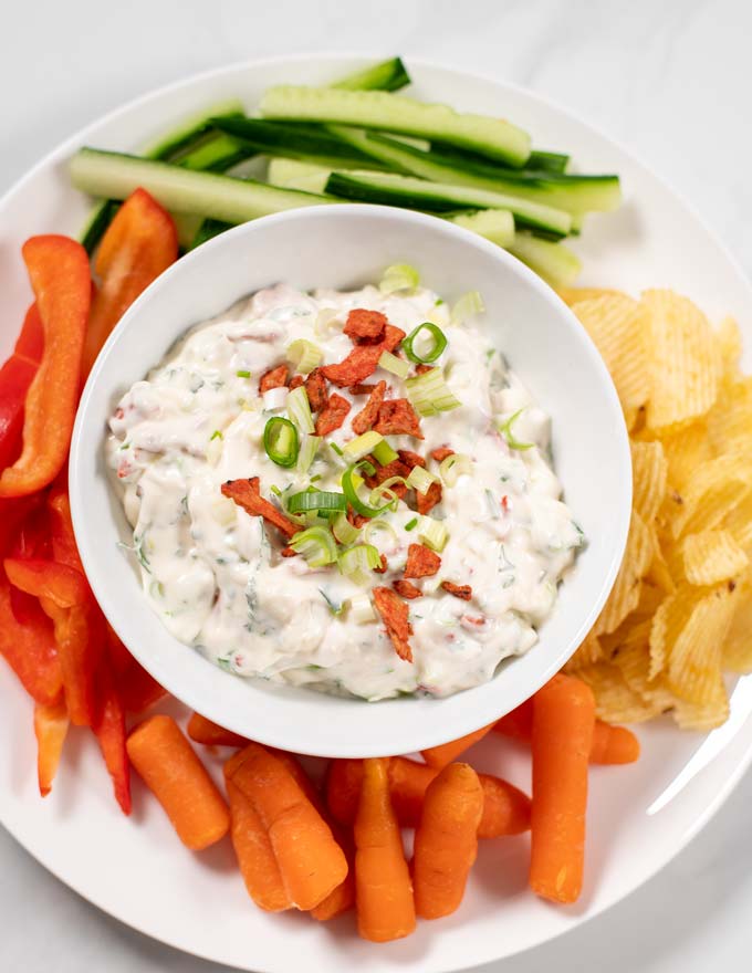 Close up of a large serving bowl of Cream Cheese Dip.