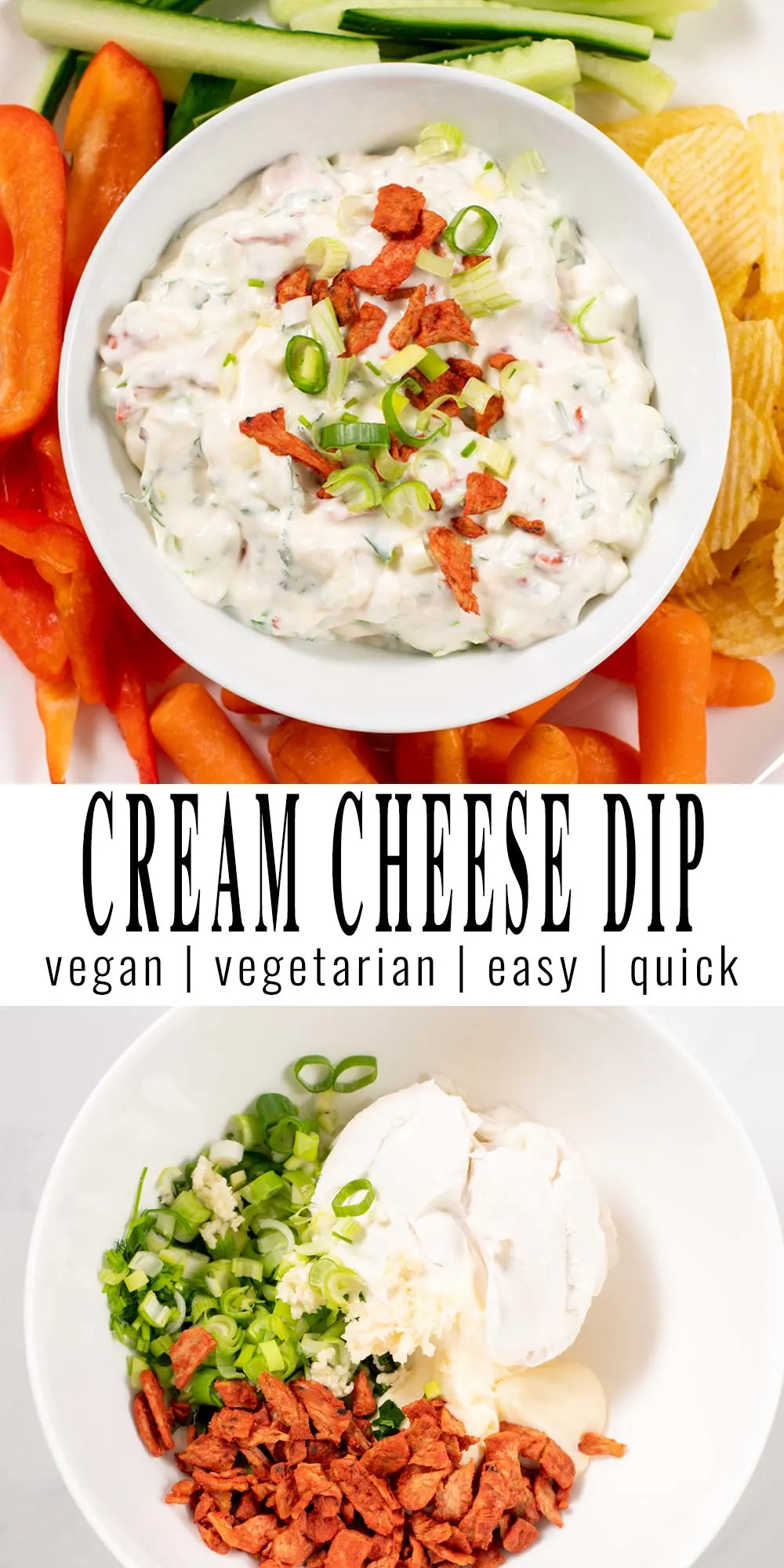 Collage of two pictures of Cream Cheese Dip with recipe title text.
