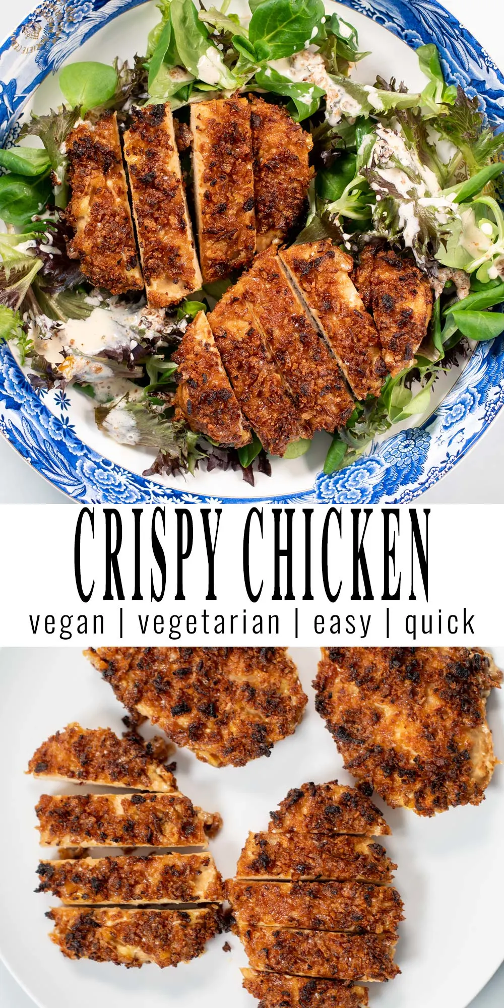 Collage of two photos of Crispy Chicken with recipe title text.
