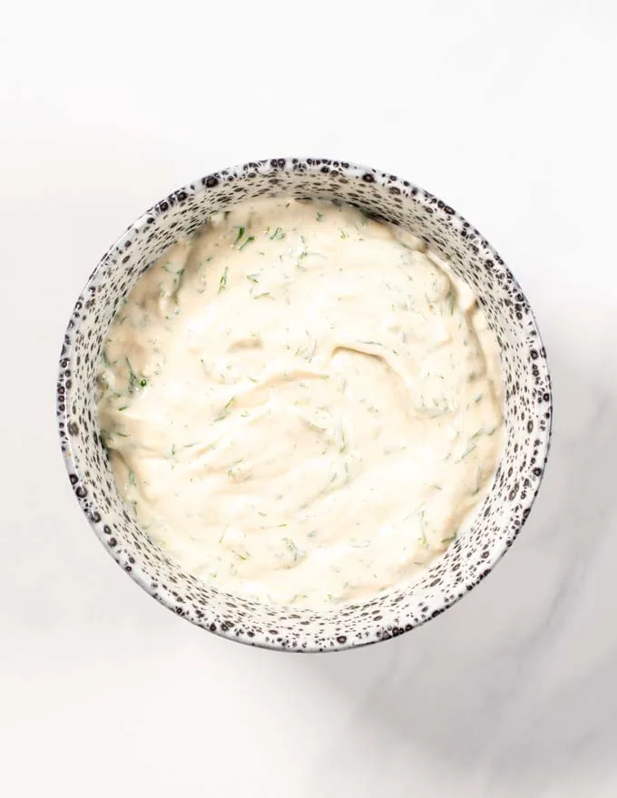 Serving bowl with the ready Dill Sauce.