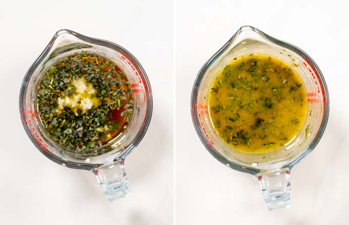 Step by step pictures showing how to make Greek Salad Dressing.