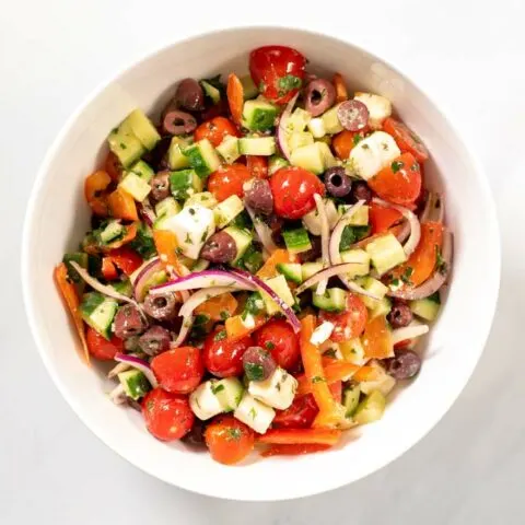Mixed Greek Salad in a large bowl.