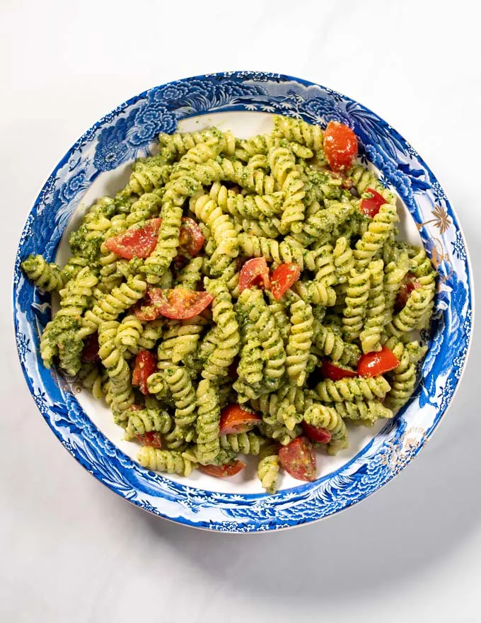 A large portion of Pesto Salad on a plate.