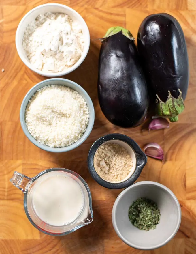 Ingredients needed for making Eggplant Fries.