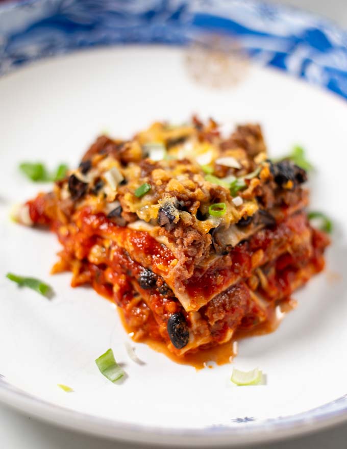 Closeup of a portion of Enchilada Casserole.