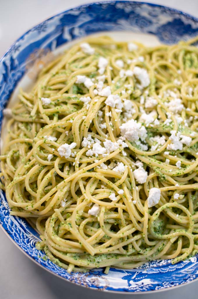 Closeup on a view of Green Spaghetti.