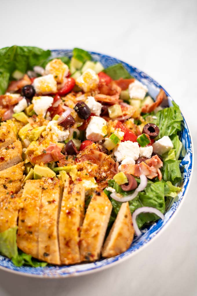 Closeup of Grilled Chicken Salad.