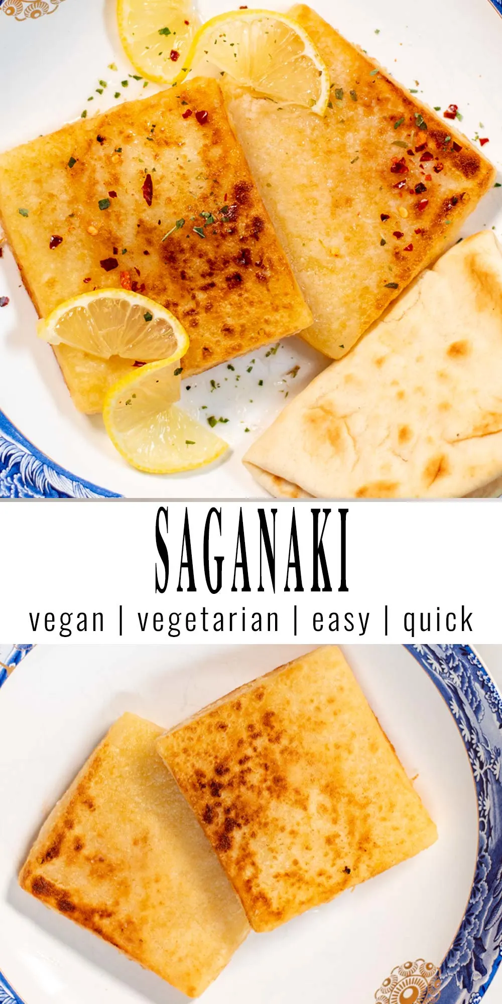 Collage of two photos of Saganaki with recipe title text.