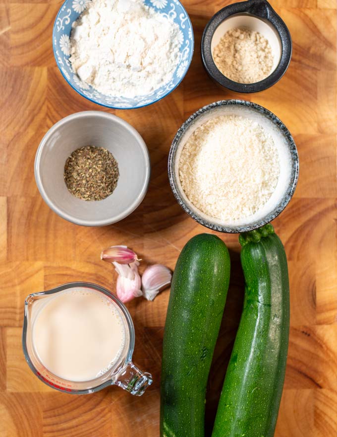 Ingredients needed to make Zucchini Fries.