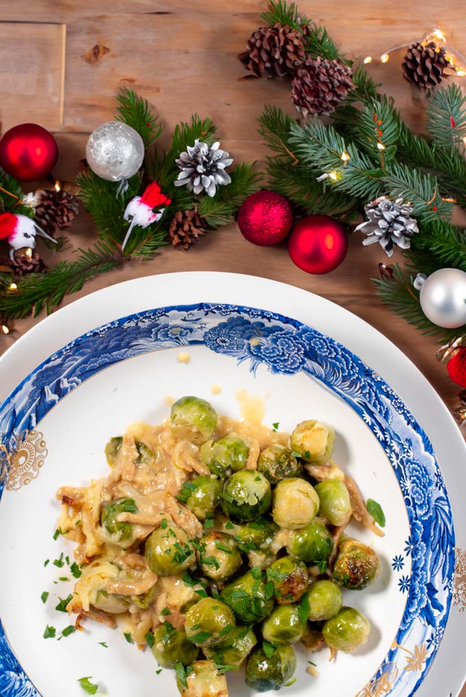 Brussels Sprouts Bake on a holiday dinner table.